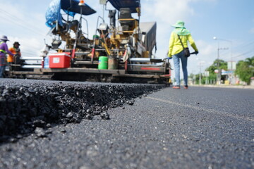 Blurred image of traffic paving work on the highway