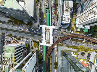 Aerial view of Skywalk Chong Nonsi Bridge in Sathorn, business district, Bangkok, Thailand