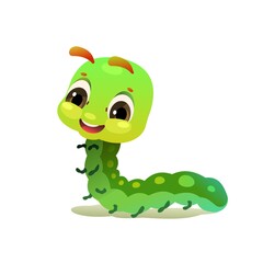 Caterpillar in good mood. wildlife object. Little funny insect. Cute cartoon style. isolated on white background. Vector