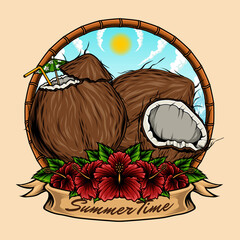 summer coconut cocktail vector illustration