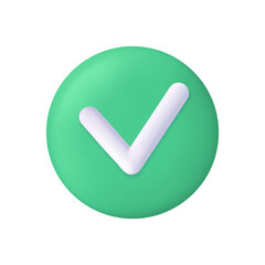 Check mark. 3d icon. 3d green check mark. Tick for right, correct and yes button. Checklist with ok sign. Green checkmark for success, true and accept. Design symbol for approved and choice. Vector