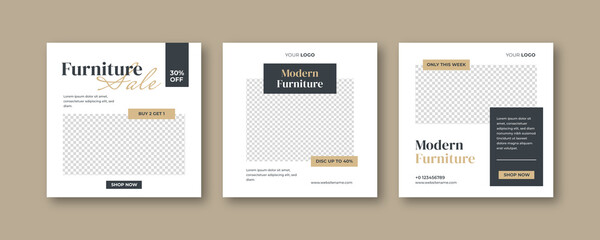 Furniture sale social media post template. Modern Aesthetic post template. Furniture Instagram post set.
