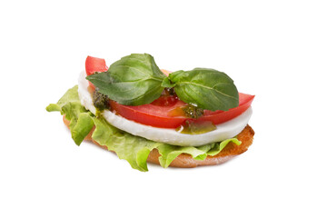 Sandwich with tomato and lettuce. Photo of food on a white background