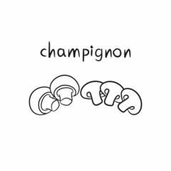 Vector linear illustration with champignons. Chopped mushrooms. Linear illustration of mushrooms. Design element for menu, cafe, restaurant.
