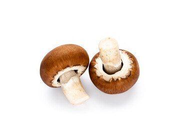 Fresh champignon mushrooms isolated on white.