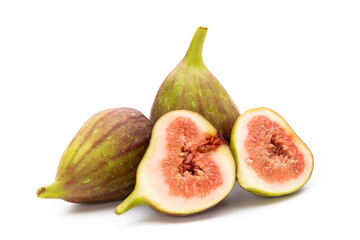 Fig fruits isolated on white background. Top view. Flat lay pattern