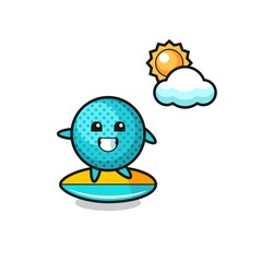 Illustration of spiky ball cartoon do surfing on the beach