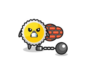 Character mascot of saw blade as a prisoner