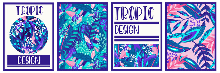 Canvas tropical set neon jungle. Summer botanical wallpaper. Botanical jungle. Abstract art background vector. Tropical foliage art background vector. Poster floral neon set.