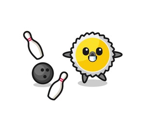 Character cartoon of saw blade is playing bowling
