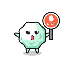 chewing gum character illustration holding a stop sign