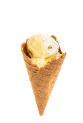 ice cream in waffle cone isolated