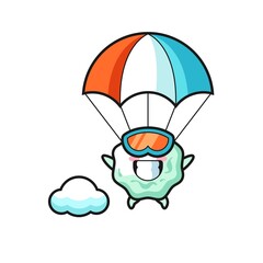 chewing gum mascot cartoon is skydiving with happy gesture