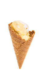 ice cream in waffle cone isolated