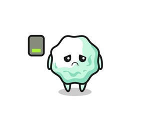 chewing gum mascot character doing a tired gesture