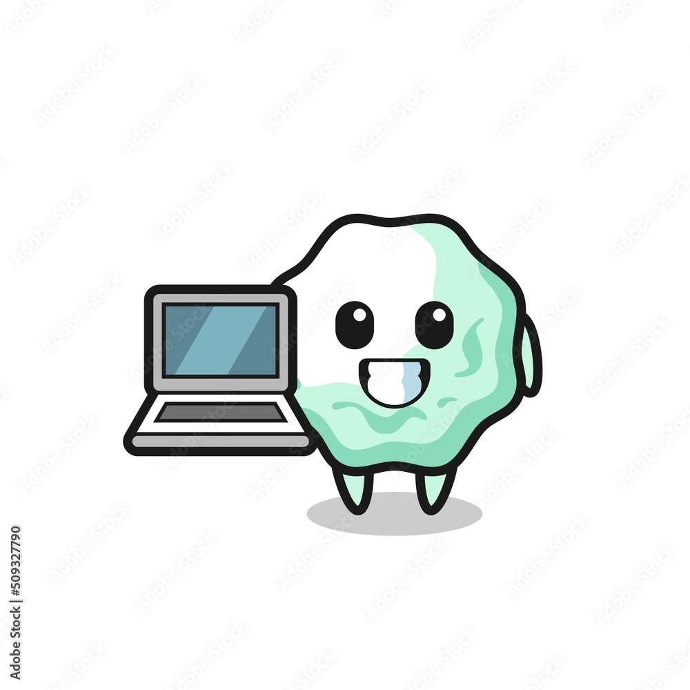 Poster mascot illustration of chewing gum with a laptop