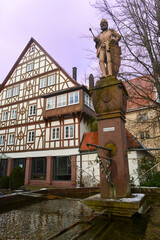 Fototapeta premium Statue und Brunnen in der Altstadt Rosenfeld im Zollernalbkreis in Baden-Württemberg