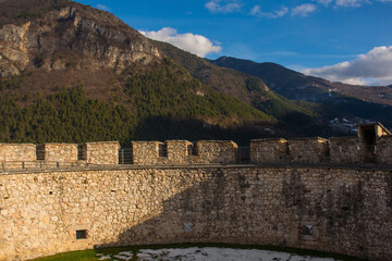 Fototapeta na wymiar The view from the medieval 12th century Beseno Castle in Lagarina Valley in Trentino, north east Italy 