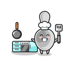 spoon character illustration as a chef is cooking