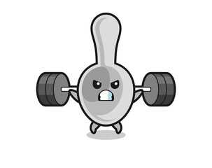 Fototapeta na wymiar spoon mascot cartoon with a barbell