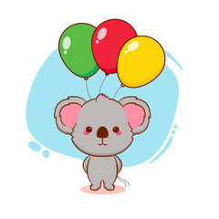 Cute koala holding balloons. Cartoon mascot illustration 