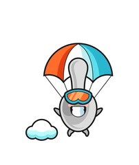 spoon mascot cartoon is skydiving with happy gesture