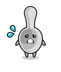 spoon mascot character with afraid gesture