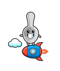 spoon mascot character riding a rocket