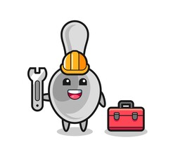 Mascot cartoon of spoon as a mechanic