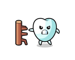 tooth cartoon illustration as a karate fighter