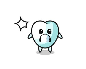 tooth character cartoon with shocked gesture