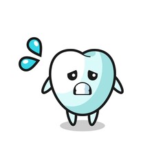tooth mascot character with afraid gesture