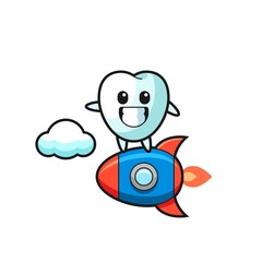 Obraz na płótnie Canvas tooth mascot character riding a rocket