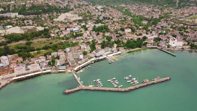 Aerial view of The town of Balchik on the Black sea coast, Bulgaria.
