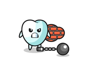 Fototapeta premium Character mascot of tooth as a prisoner