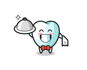 Character mascot of tooth as a waiters