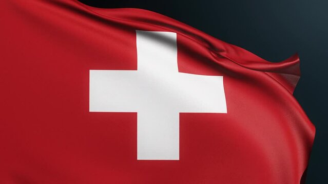 Swiss flag. Switzerland symbol. Bern sign. European state official national identity sign white cross on red. Realistic 3D animation with waving cotton texture.