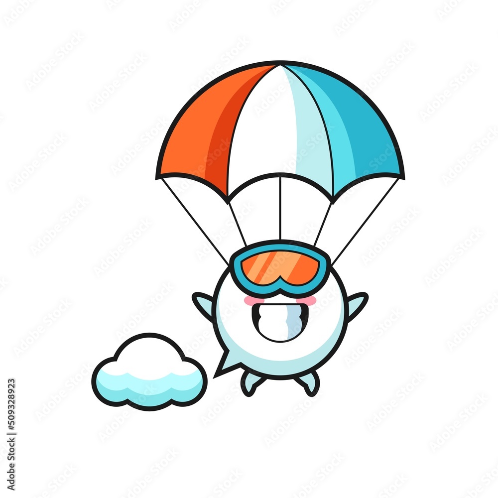 Sticker speech bubble mascot cartoon is skydiving with happy gesture