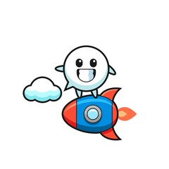 speech bubble mascot character riding a rocket
