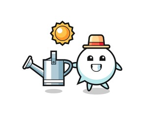 Cartoon character of speech bubble holding watering can