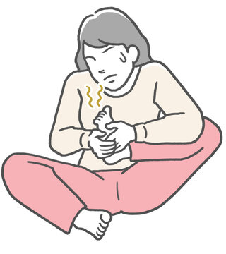 woman examining foot, concerned expression clip art preview