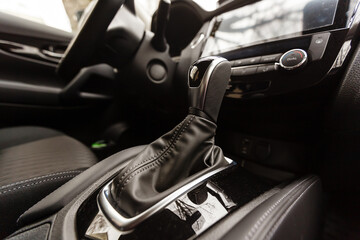 Modern car interior with dashboard and multimedia