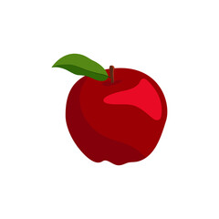 the red one isolated flat apple on white background. vector art with isolated red apple with one leaf for cards, prints, pattern