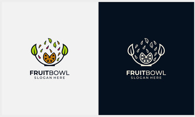 lemon fruit salad with bowl line art style logo concept template