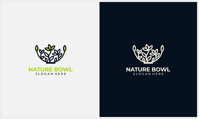 healthy food logo with nature vegetable symbol and bowl icon logo template