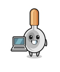 Mascot Illustration of cooking spoon with a laptop