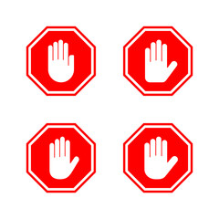 Obraz premium Stop icon vector. stop road sign. hand stop sign and symbol. Do not enter stop red sign with hand