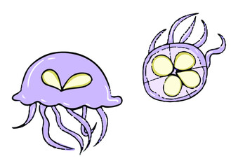 ２匹のクラゲが水中に泳ぐアイコン