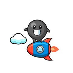 comma symbol mascot character riding a rocket