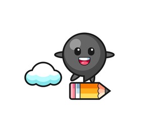 comma symbol mascot illustration riding on a giant pencil